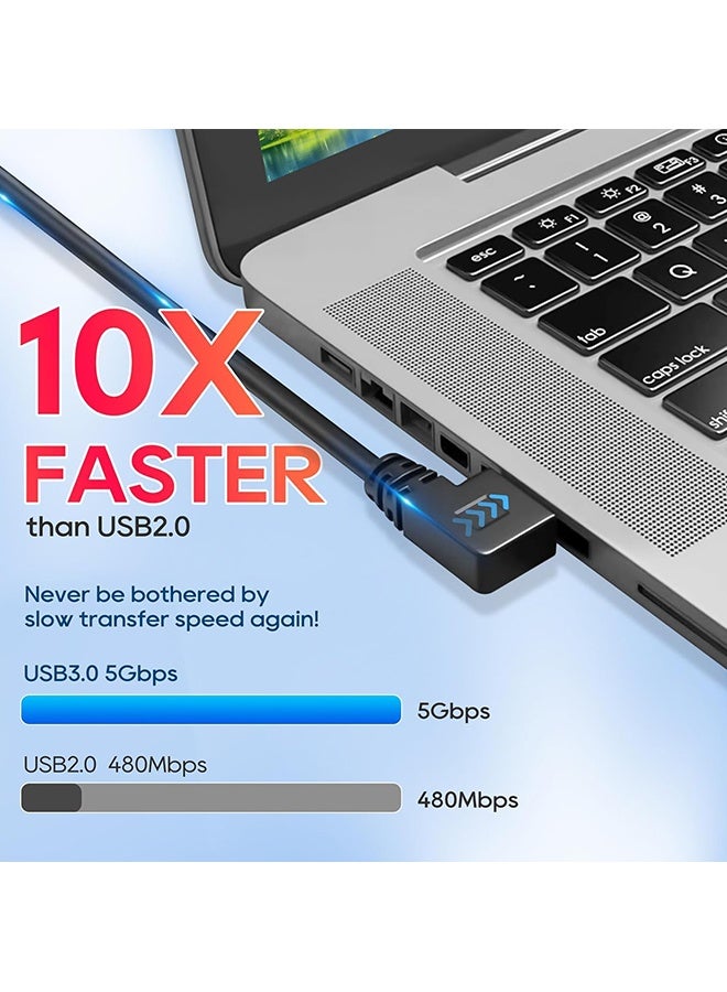 Wffo 2PCS 90 Degree USB 3.0 Extension Cable - Updated Short High Speed USB Cable Extender Adapter - Horizontal Left & Right Angle Male to Female for Monitor Printer Charging Cable Game Controller Flash Drive - 60cm/Black - Image 5